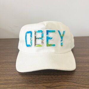 Obey Wharf White Tropical Print Design Logo Adjustable Strapback Men's Hat OS